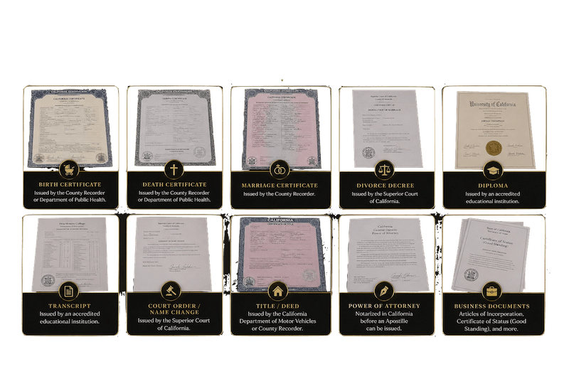 Which documents can be apostilled in California — Apostille San Francisco
